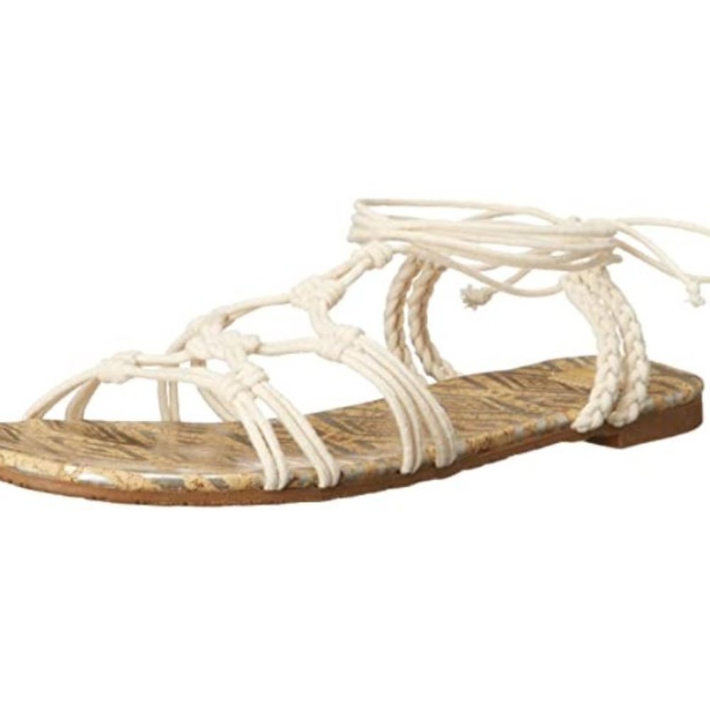 ROXY  WHITE GLADIATOR FLAT CORK SANDAL TIE SHOE 9 - Picture 2 of 9